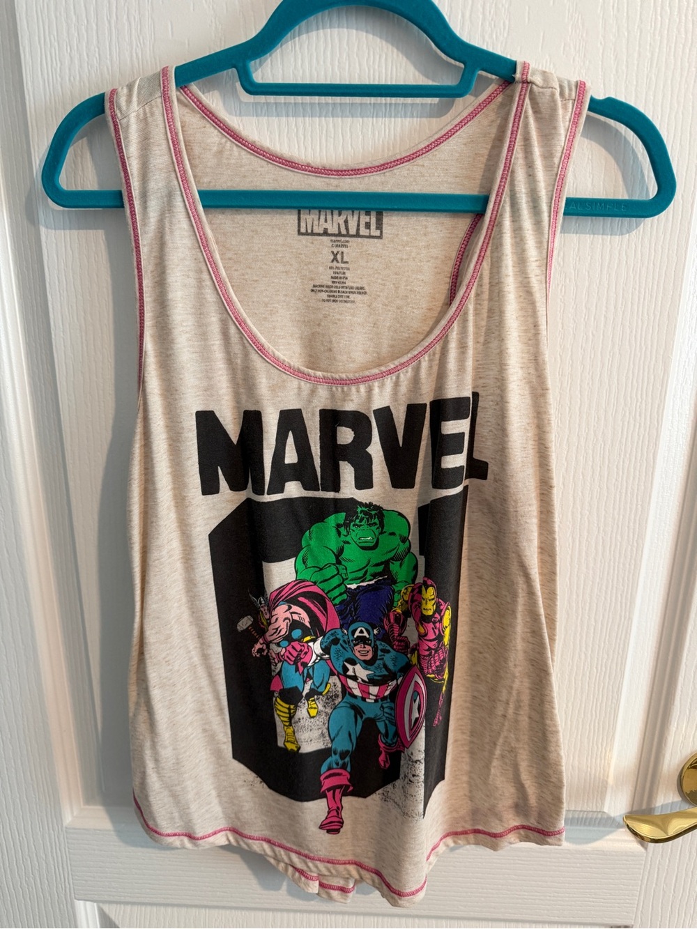 Marvel Tank Top with Pink Trim and Multi-Color Superhero Print